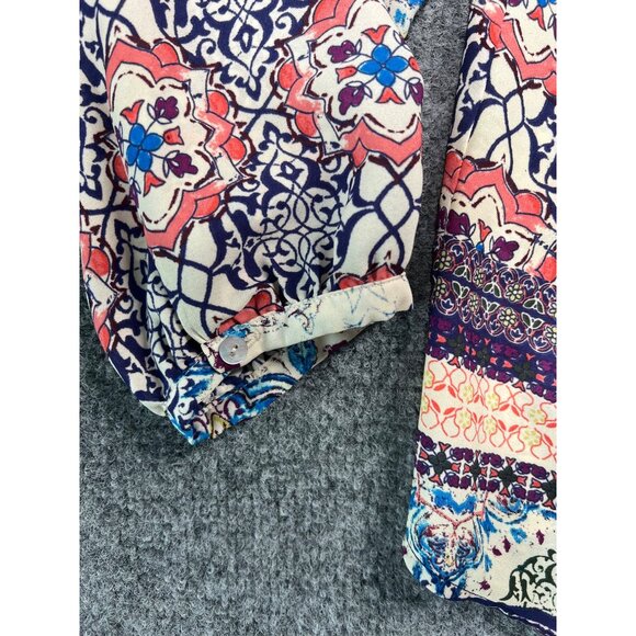 Boho Chic Floral Print Long Sleeve Blouse With Tassel Tie Neck & Elastic Cuffs - Picture 5 of 7